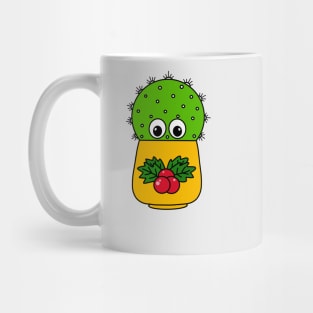 Cute Cactus Design #334: Cute Cactus In Christmas Holly Pot Mug